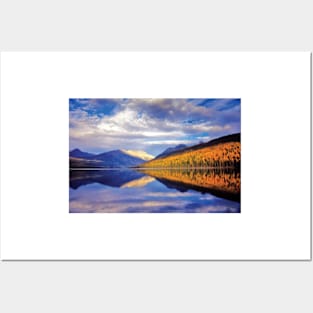 Cloudy Autumn Landscape And Its Reflection Kintla Lake Glacier National Park Posters and Art